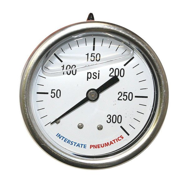 Interstate Pneumatics Oil Filled Pressure Gauge 300 PSI 2-1/2 Inch Dial 1/4 Inch NPT Rear Mount G7122-300